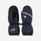 Navy Ski Mittens featuring reflective stripes and the 'muddy puddles' logo, connected with a black buckle.